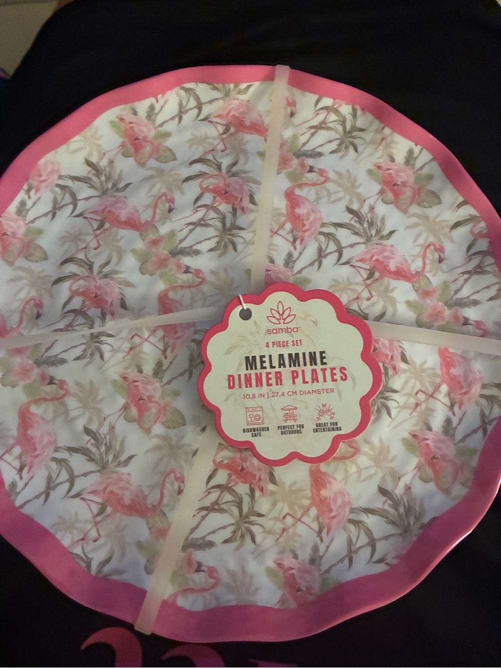 4 flamingo melamine dinner plates NEW